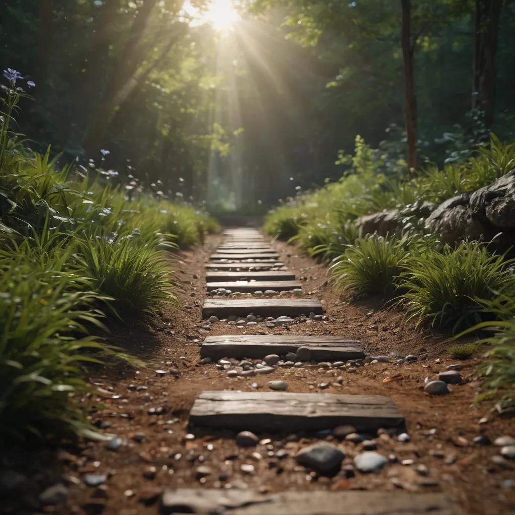 Sunlit path through green foliage