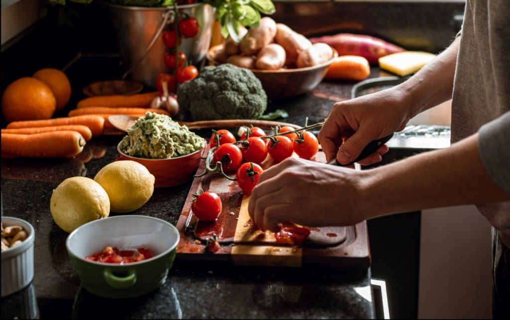 Preparing fresh ingredients for cooking